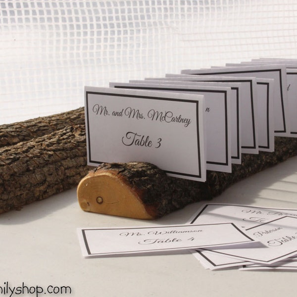 Half-Round Log Card Holder with Rough Bark Table Setting Rustic Wedding Display