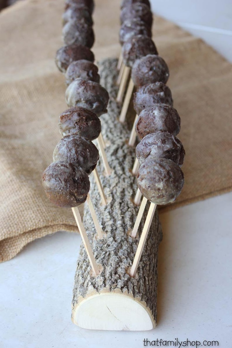 Cake Pop Holder, Rustic Log Party Cake Stand Display, Party Decor, Cakestand Rustic Bark, Burlap Table Centerpiece Treat Stand Organizer image 6