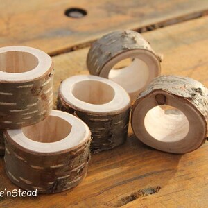 Rustic Napkin Birch Bark 6 pcs Ring Holders Wedding Decor Log Home Kitchen Party Favor Thanksgiving Table Set image 2