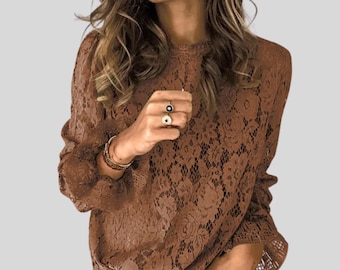 Blusa de encaje de corte holgado / Top minimalista para mujer