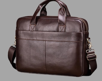 Men’s Soft Leather Laptop Briefcase Business Bag 15.6 Inch