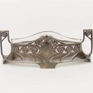 Antique 1910s Art Nouveau WMF Small Silver Plated Pewter Jardiniere Table Piece