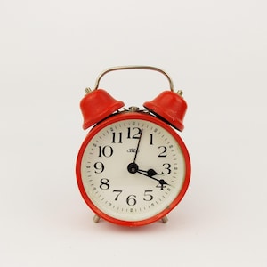 Twin Bell Vintage 1970s Alarm Clock  PRIM Czechoslovakia Red Table Desk Clock