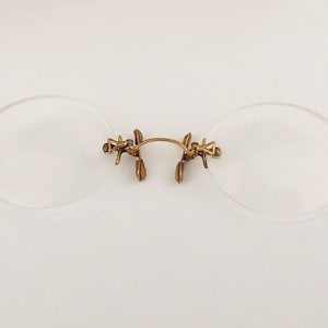 Antique Pince Nez Eyeglasses Shades Golden Rim w Clear Lens Steampunk