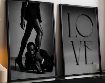 Sensual Black Couple Wall Art, Black Love Wall Art Set of 2, Black People Digital Print Black and White, African American Couple Art Digital