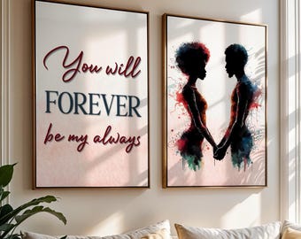 Schwarzes Paar Liebe Kunst, Afrocentric Wand Kunst 2er-Set, afroamerikanische Kunst, schwarze Kunstdruck Download, Sie werden für immer mein immer sein