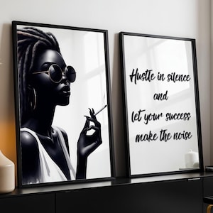 Black Woman Wall Art Poster Digital Print, Black Woman with Locs Boho Wall Art, Trendy Black Girl Wall Art Set of 2, Black Culture Wall Art