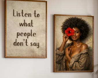 Black Woman Wall Art, Afrocentric Print, Sensual Female Art, 2 Set Black Girl Art, African American, Motivational Poster, Digital Download