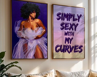 Arte di donne nere, stampa artistica afrocentrica, set di 2 stampe artistiche di ragazze nere, sensuale arte murale afroamericana, poster ispiratore, download digitale