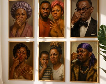 Stank Face Bathroom Collection, Funny Bathroom Wall Art, African American Art Set Of 6, Stink Face Art, Back People Art, Afrocentric Art