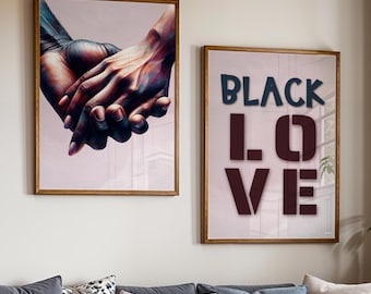 Black Couple Holding Hands Wall Art, Afrocentric Art, Love Wall Decor, Black People Print, African American Art Set Of 2, Digital Download