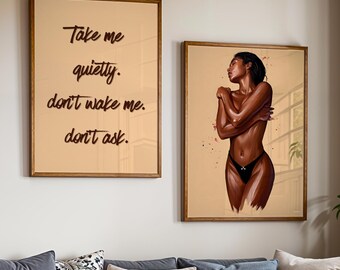 Set di 2 stampe artistiche di ragazze nere, arte afrocentrica, stampe artistiche di donne nere, arte sensuale afroamericana, opere d'arte di proprietà di neri, download digitale