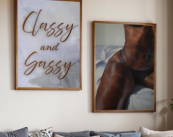 Arte sensuale di donna nera, set di 2 quadri da parete con ragazza nera, opere d'arte afrocentriche, arte afroamericana, poster elegante e sfacciato, download digitale