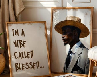 Black Man Wall Art Set Of 2, African American Man Art, Black Culture Wall Decor, Afrocentric Wall Art Print, Black Male Digital Art Download