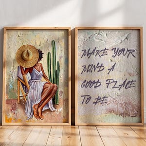 Boho Black Woman Wall Art Print, Trendy Black Girl Wall Art Set Of 2, African American Woman Art, Black Culture Art, Afrocentric Wall Art