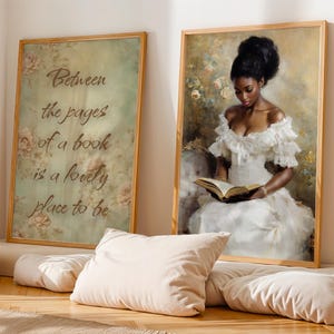 Vintage Black Woman Wall Art, Black Girl Wall Art Set Of 2, African American Woman Art, Black Woman Reading Art, Vintage Female Portrait