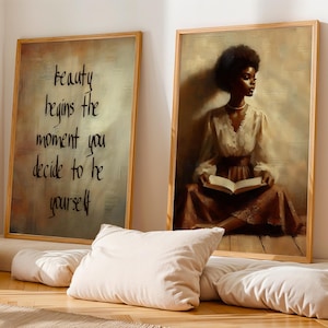 Black Girl Wall Art Set Of 2, Vintage Black Woman Wall Art, Black Woman Reading Art, African American Art, Afrocentric Wall Art Download