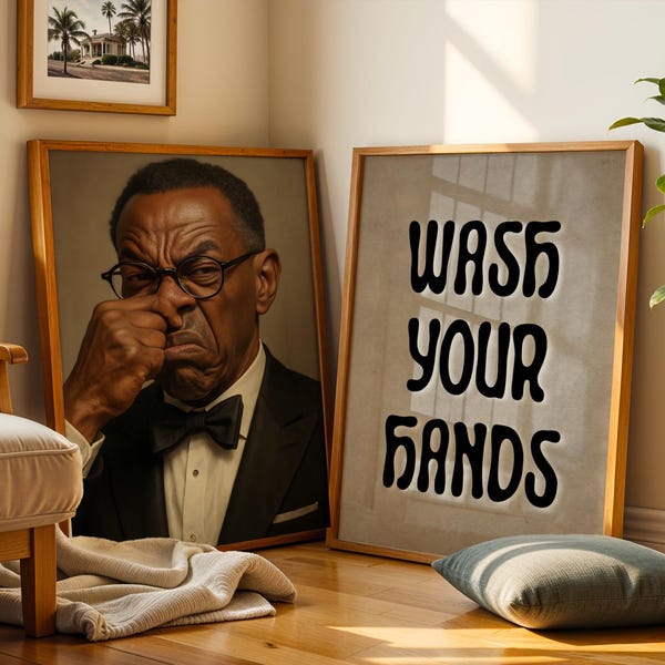 Stank Face Bathroom Art Digital, Black Man Wall Art Set Of 2, African American Print, Funny Black Bathroom Art Decor, Wash Your Hands Poster