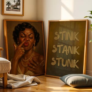 Black Girl Bathroom Wall Art Set Of 2, Stank Face Bathroom Wall Art Black People, Vintage Black Woman Wall Art Print, Stink Stank Stunk Art
