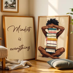 Bookish Wall Art Print, Black Woman Art, Afrocentric Artwork, Black Girl Art Set Of 2, African American Art, Mindset is Everything Poster