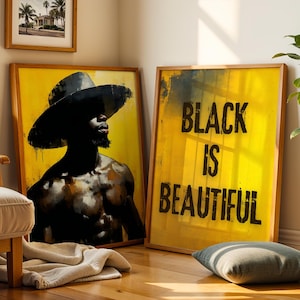 Black Man Wall Art 2er-Set Digitaldrucke, Afroamerikanermannkunst, schwarzer Mann Porträtkunst, schwarze Kulturkunst, schwarz ist schönes Plakat