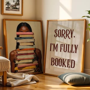 Conjunto de 2 artes de parede de mulher negra, impressão de arte de parede de mulher negra, desculpe, estou lotado, arte de parede de mulher afro-americana, decoração de arte de parede com inspiração literária