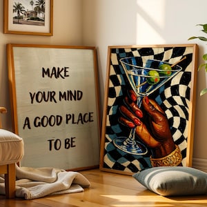 Retro Martini Painting Black Girl Bar Cart, Black Woman Wall Art Poster Digital Print, Trendy Cocktail Poster, African American Woman Art