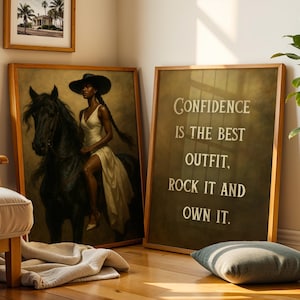 Bohemian Black Woman Wall Art Print, Black Woman on Horse Art, Black Girl Wall Art Set Of 2, African American Art, Vintage Female Portrait