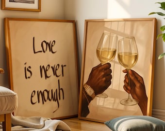 Black Couple Wall Art Prints Digital, Black Love Wall Art Set of 2, Black Couple Holding Hands Wall Art, Black Hands Holding Wine Glass Art
