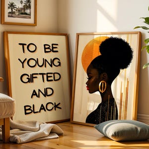 Boho Black Girl Wall Art Set Of 2 Printables, Black Woman Wall Art with Quotes, To Be Young Gifted and Black Poster, Black Urban Wall Art
