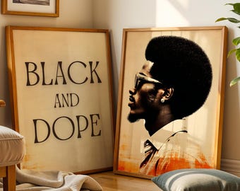 Black Man Wall Art Set Of 2 Prints, Vintage African American Man Art, Afrocentric Wall Print Decor, Black Culture Wall Art Digital Download
