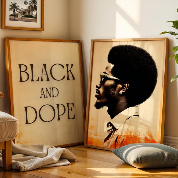 Black Man Wall Art Set Of 2 Prints, Vintage African American Man Art, Afrocentric Wall Print Decor, Black Culture Wall Art Digital Download