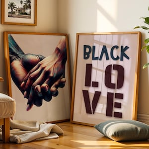Schwarzes Paar, das Hände hält Wand Kunst Druck, Schwarze Liebe Wand Kunst 2er-Set, Schwarzer Mann und Frau Kunst Poster, Afroamerikanische Paar Liebe Kunst