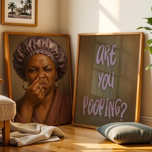 Black Girl Bathroom Wall Art Set Of 2, Stank Face Bathroom Wall Art Black People, Vintage Black Woman Wall Art Print, Are You Pooping Poster