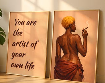Arte di donne nere, arte murale afrocentrica, set di 2 opere d'arte di ragazze nere, poster di donne nere sensuali, arte afroamericana, stampa artistica motivazionale
