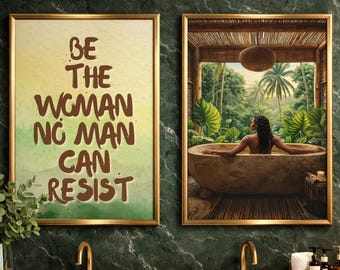 Arte mural de mujer negra para baño, arte mural afrocéntrico, conjunto de 2 obras de arte de chica negra, arte afroamericano, arte motivacional para mujeres, descarga digital