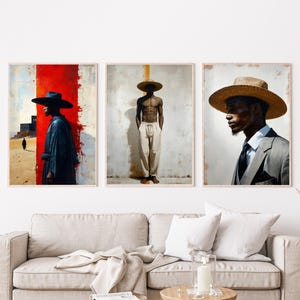 Schwarzer Mann Wandkunst 3er-Set, Afroamerikanermannkunst, schwarze Männer Wanddekordrucke, Afrocentric Wandkunst Digitaldruck, schwarze Kulturkunst