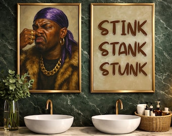 Stank Face Bathroom Art, Black Man Wall Art Set Of 2, Afrocentric Digital Print, Funny African American Bathroom Art, Stink Stank Stunk Art