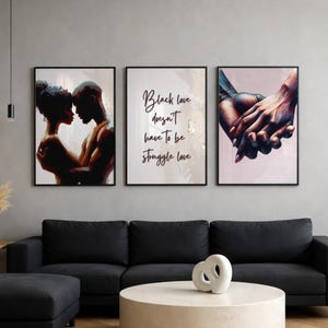 Black Love Wall Art set van 3, zwart stel hand in hand print, afrocentrische digitale kunst, zwarte mensen kunst, Afro-Amerikaanse kunst downloaden