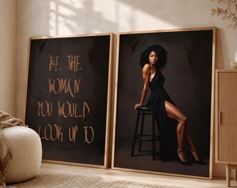 Set di 2 stampe da parete raffiguranti donne nere, stampe afroamericane, poster sull'emancipazione femminile, citazioni motivazionali, opere d'arte afrocentriche, download digitale.