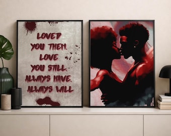 Romantic Black Couple Kissing Art, Afrocentric Artwork, African American Poster, 2 Set Love Wall Art, Black People Print, Digital Download