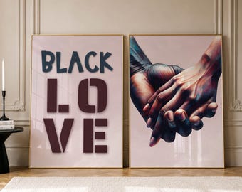 Black Couple Holding Hands Wall Art, Romantic Love Art 2 Set, Black People Print, African American, Afrocentric Artwork, Digital Download