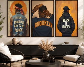 Black Man Wall Art Set of 3, Masculine Print, Afrocentric Decor, It's A Beautiful Day To Be Black Poster, African American, Digital Download