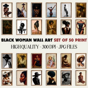 Pacchetto di stampe artistiche da parete di donne nere digitali, set di 50 collage di stampe artistiche da parete di ragazze nere, stampe della collezione di arte nera, galleria di stampe artistiche da parete afroamericane