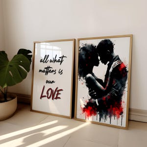 Schwarzes Paar in Liebe Kunst, 2er-Set druckbare Wandkunst digitaler Download, schwarzer Mann und Frau Silhouette Wandkunst, schwarze Liebe Wandkunst Druck