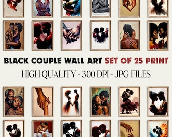 Black Art Collection, Afrocentric Wall Art Bundle, Black Couple Love Art, African American Gallery, Black People Prints, Digital Download