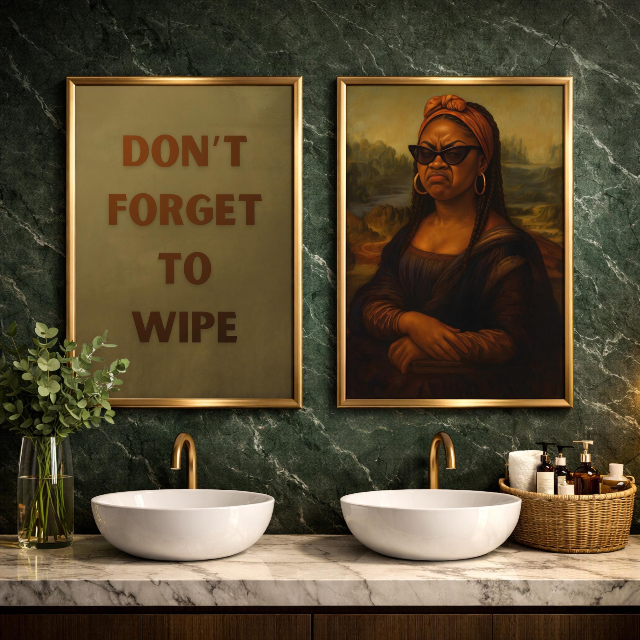 絵画 flk041134 Funny Bathroom Wall Art Set of 2, Stank Face Art, Vintage Black