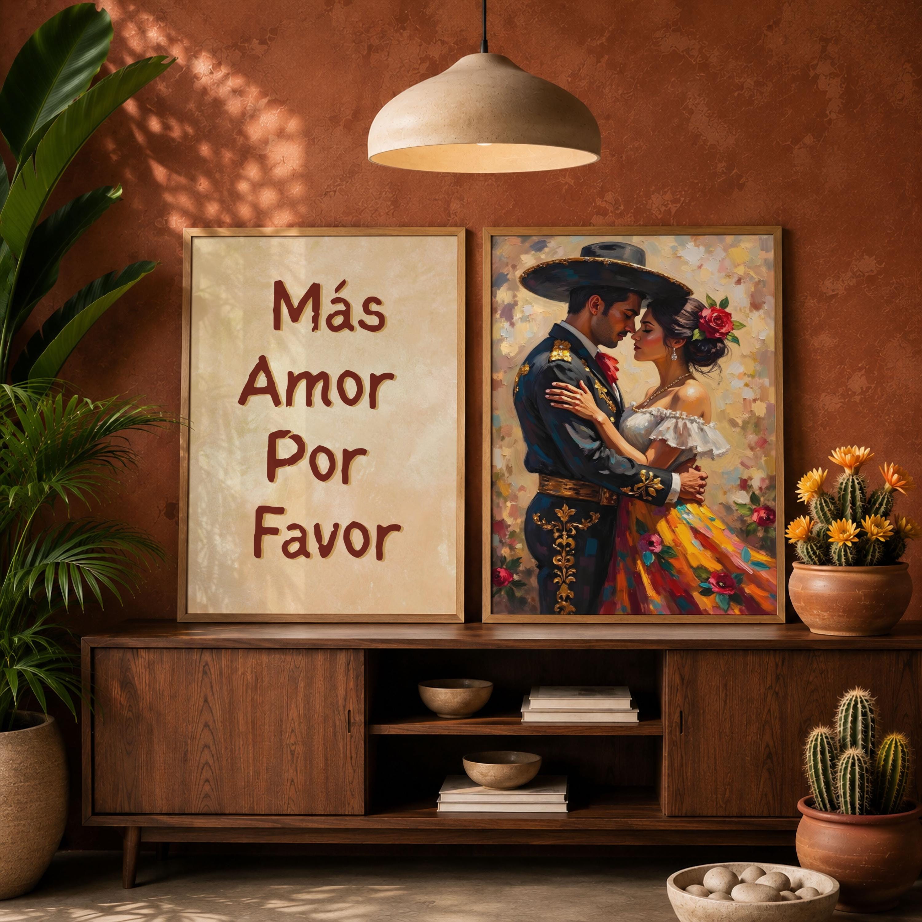 Rustic Mexico Wall Art Set of 2, Mexican Folk Art, Mas Amor Por