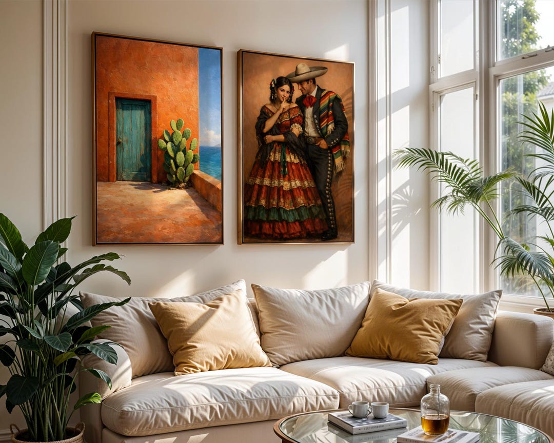 Mexican Folk Art Set of 2, Mexico Wall Art, Rustic Wall Decor Mexican ...