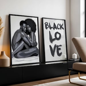 Schwarzes Paar Wand Kunst digital, schwarze Liebe Kunst 2er-Set Druck, schwarzer Mann und Frau Kunst, Afroamerikaner Liebe Kunst Download, Liebe Zitat Poster